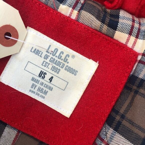 L.O.G.G. H & M red wool toggle coat - Picture 2 of 4